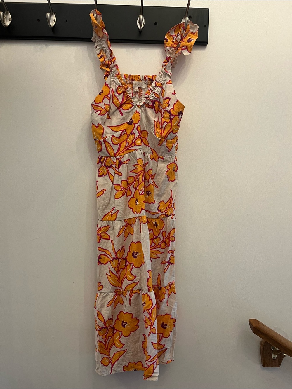 Monteau Los Angeles Floral Midi Dress Ruffle Strap Resort Dress